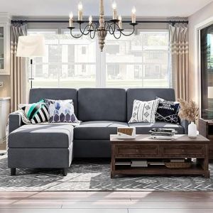Modern Linen Fabric L-Shaped , 3-Seat Sofa Sectional with Reversible Chaise for Living Room, Apartment and Small Space